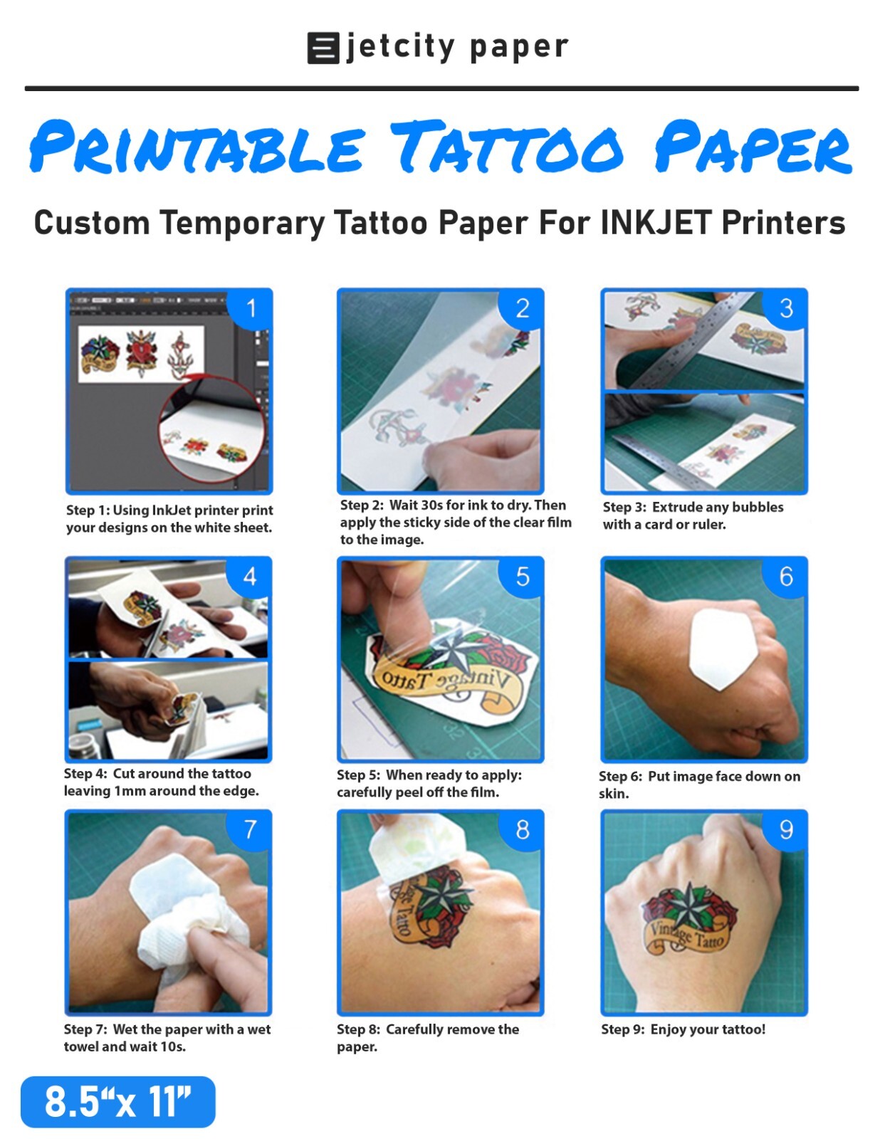 20 Sheets DIY Printable Tattoo Paper for Inkjet and Laser Printers