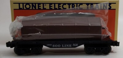 LIONEL SOO LINE FLAT CAR W/ DUMP BIN 6-16928! O GAUGE TRAIN COAL ORE LOGS