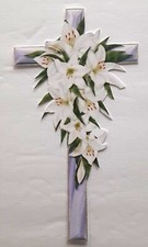 3D UPick Cross White Lillies Flowers Scrapbook Card Embellishment 3626