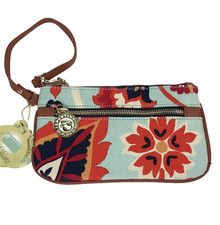 SPARTINA 449 Linen  Leather Wristlet Floral Multicolor 803743 Zipper New W/ Tag