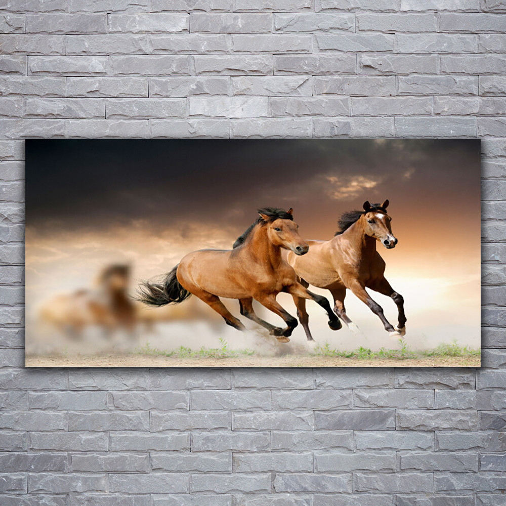 Tableau chevaux 120x60 cm grand format en verre acrylique pour salon