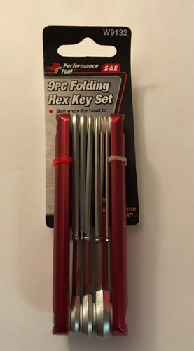 PERFORMANCE TOOL 9PC FOLDING HEX KEY SET BALL END SAE STANDARD W9132 ALLEN WRENC - Picture 2 of 5