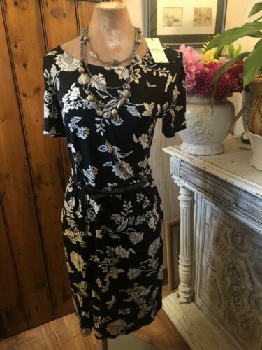 Simon Jersey size 8 black semi-fitted notch neck dress with short sleeves |  eBay UK