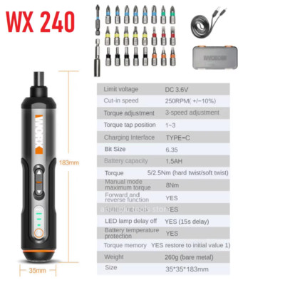 Worx 4V Mini Elektro Schraubendreher Set WX242 WX240 Smart Akku Elektro Scre
