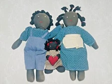 Vintage African American Folk AAFA Cloth Rag Doll Family (Mom-Dad 11" - Baby 6")
