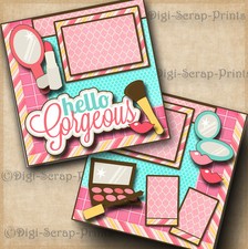 HELLO GORGEOUS girl 2 premade scrapbook pages paper piecing layout BY DIGISCRAP