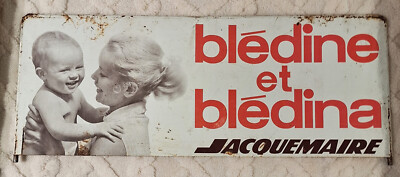 Jacquemaire Bledine et Bledina Baby Food vintage metal 2 sided shop display sign