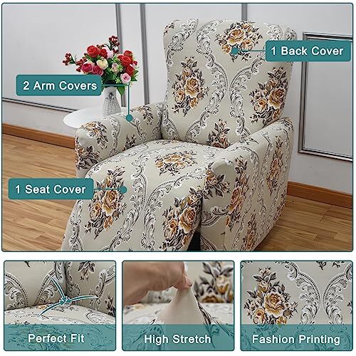 Stretch Recliner Cover 4 Pieces Printed Lazy Boy Chair Covers Recliner