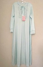 Shadowline Cuddlemere Gown Blue Full Length Nightgown Rose Embroidery Lace VTG