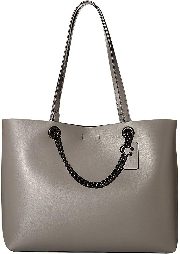 $375 COACH Signature Chain Convertible Gray Large Tote with Black