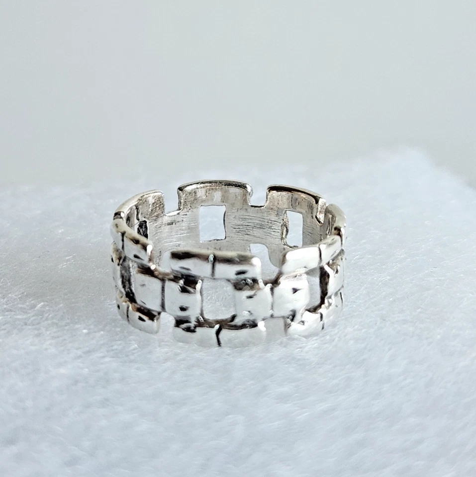 Anillo de plata de ley con banda calada ancha | Diseño triple por encima y por debajo | Talla 7,5 Foto 4 de 4