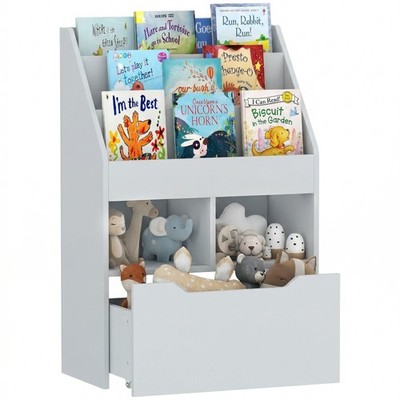 HOMCOM Kinder Bücherregal, Spielzeugkiste mit Aufbewahrungsschublade, Rollen für Schlafzimmer - Grau