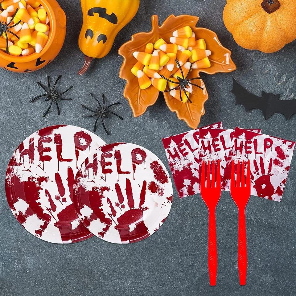 96 Pcs Zombie Halloween Party Plates Napkins Tableware Set Halloween Birthday Pa Foto 2 de 4