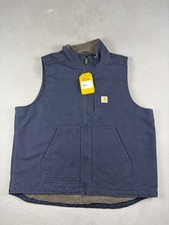 Carhartt Washed Duck Sherpa Lined Mock Neck Vest Size XL Navy Blue Workwear