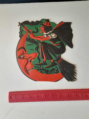 RARE Old Vintage Halloween Cardboard Diecut Die Cut Out Beistle Witch 1930-1950s