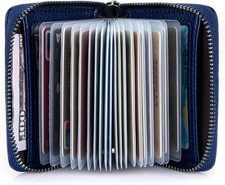 Genuine Leather Credit Card Holder Zipper Wallet RFID Blocking Secure Card Case