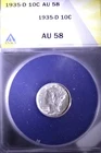 1935-D MERCURY DIME  10C ,ANACS AU58
