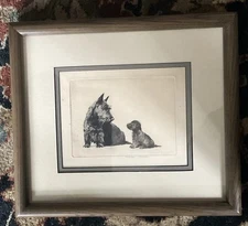 MORGAN DENNIS-MA/CA Realist-Hand Signed LIM.ED Etching-Scottish Terrier w/ Puppy