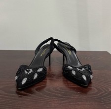 Oscar de la Renta Embroidered Slingback Kitten Heels 37.5