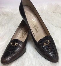 Salvatore Ferragamo Women’s Pumps Brown Leather Low Heel Buckle Size 9AAA Heels