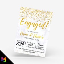Personalised 'Engaged' Engagement Party Invitations | Gold Marble