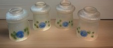 Set 4 Antique Glass Shade Chandelier Sconce Ceiling Reverse Painted blue floral