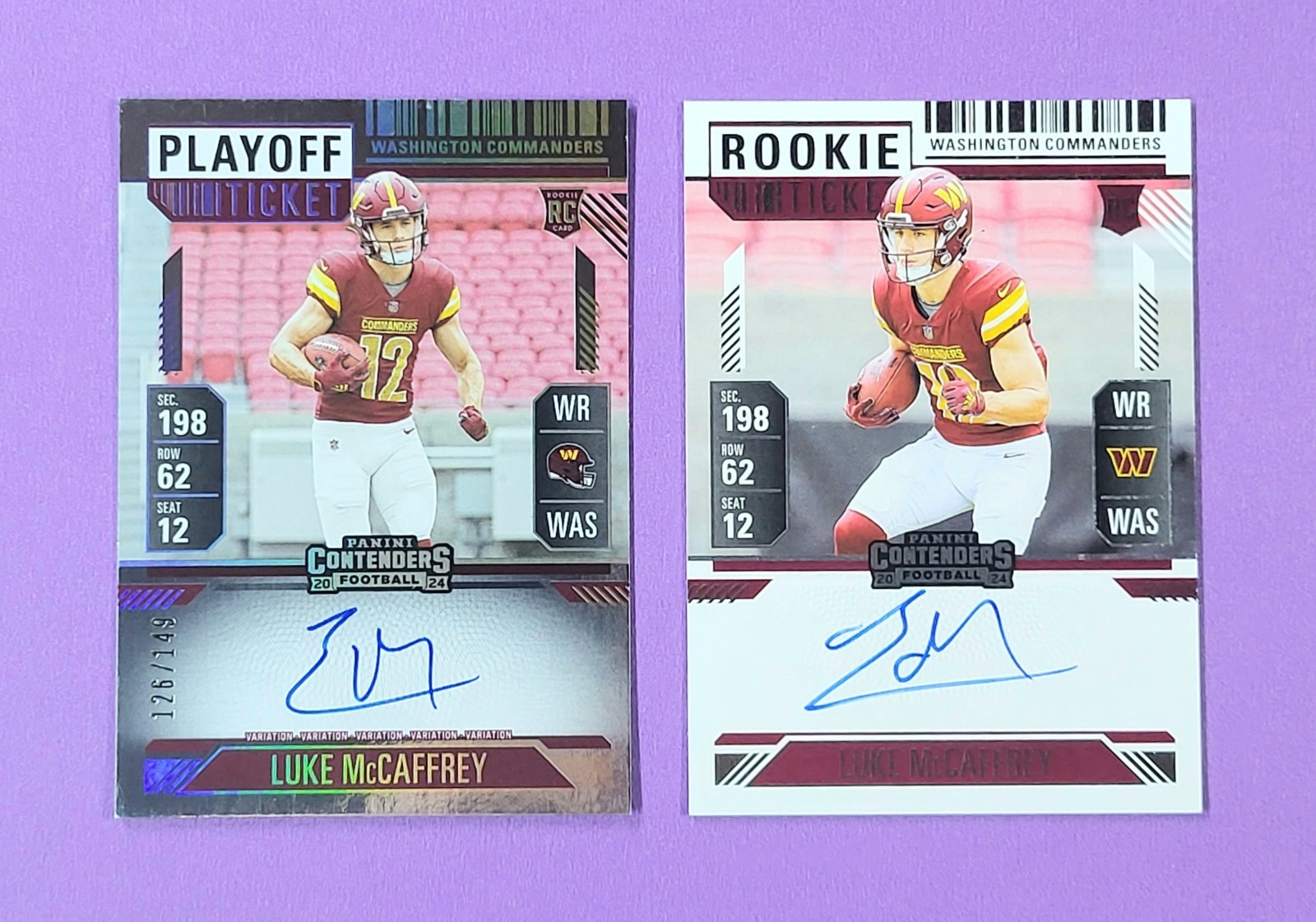 2024 Panini Contenders - ROOKIE + PLAYOFF TICKET AUTO VAR - LUKE MCCAFFREY #/149