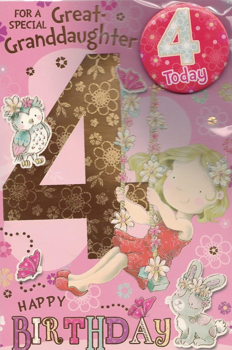 Great Granddaughter Age 4 badged Card. 4th Birthday. 23x15cm