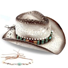 Men's Women's Straw Cowboy Hat Cowgirl Woven Sun Hat Western Cowboy Hat Decor...