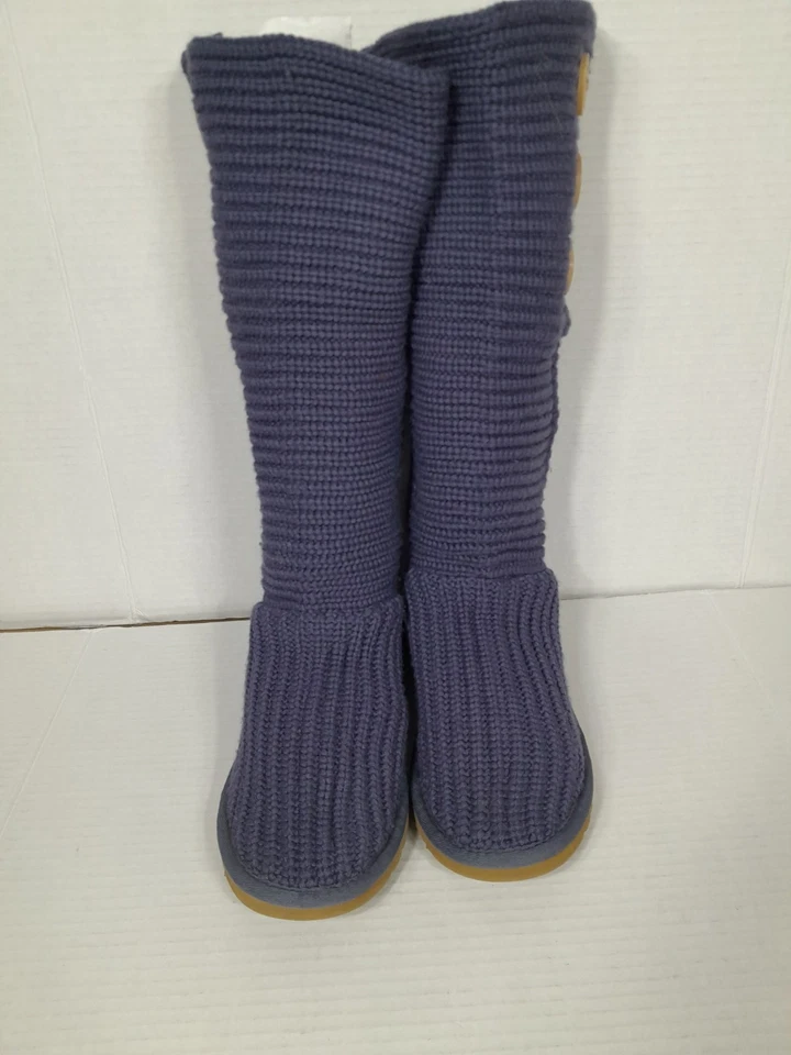 UGG Australia Classic Cardy Sweater Tall or Fold Knit Boots Women Sz  6 Blue - Image 3 of 4