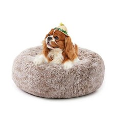 Calming Cat Bed for Indoor Cats, Donut 19.7"L x 19.7"W x 7.0"Th Coffee white