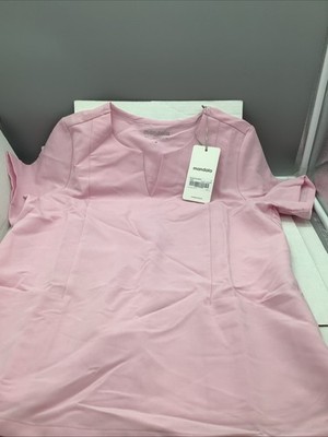 Mandala Scrubs Women Notch Neck Top Size Small Color Misty Rose NWT