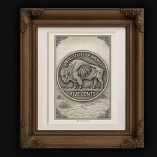 Hobo Nickel Skull Art Print 8x10 “The Last Graze” + Buffalo Nickel Practice Coin