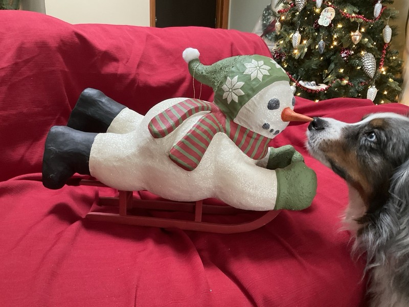 Vtg Bethany Lowe-Winter Frolic-LARGE Snowman On Sled-Paper Mache