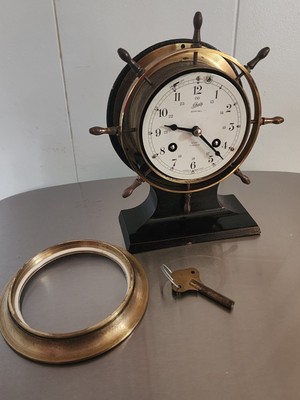 Schatz Ships Bell Wheel 8 Day 7 Jewel Mantle Clock On Stand Works