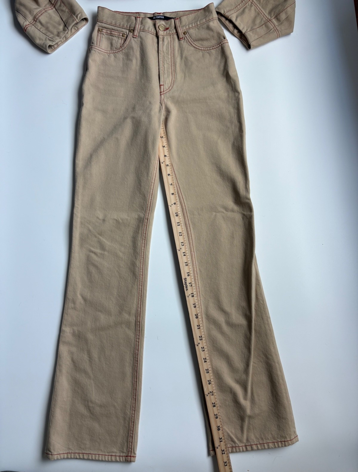 Jacquemus Le Raphia Denim Set- De Nimes Crop Jacket 36 & Jeans 26 Beige NWOT image 10