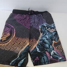 Marvel Black Panther Swim Trunks Geometric Black Purple Orange Blue BOYS Size L