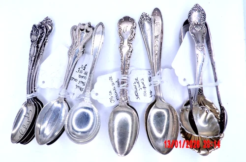 Mixed lot 21 Pieces of 467 Grams of .925 Sterling Silver Flatware Spoons, Tongs.