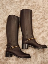 1495 Brand New 100 Auth Gucci Horsebit Leather Pull On Boots Brown 35 5