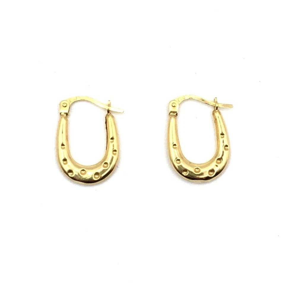 Pendientes mini aros ovalados herradura oro amarillo 14K con puntos cierre francés gitano Foto 2 de 4