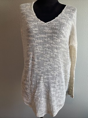 Helmut Lang  women light weight silk Sweater V Neck Top Beige Size M