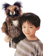 Beautiful Folkmanis Plush Great Horned Owl 360 Rotating Head Hand Puppet Full