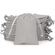 Velvet Drawstring Jewelry Bag, 50Pcs Grey Coin Pouch, 3x4 Dice Bag, for Wrapp...
