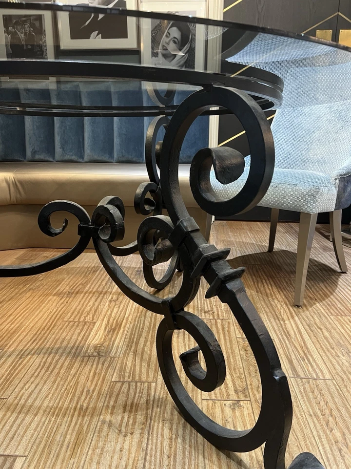 Ex Display Bespoke Wrought Iron Round Dining Table & Smoked Glass Top RRP £995 - Image 4 of 4