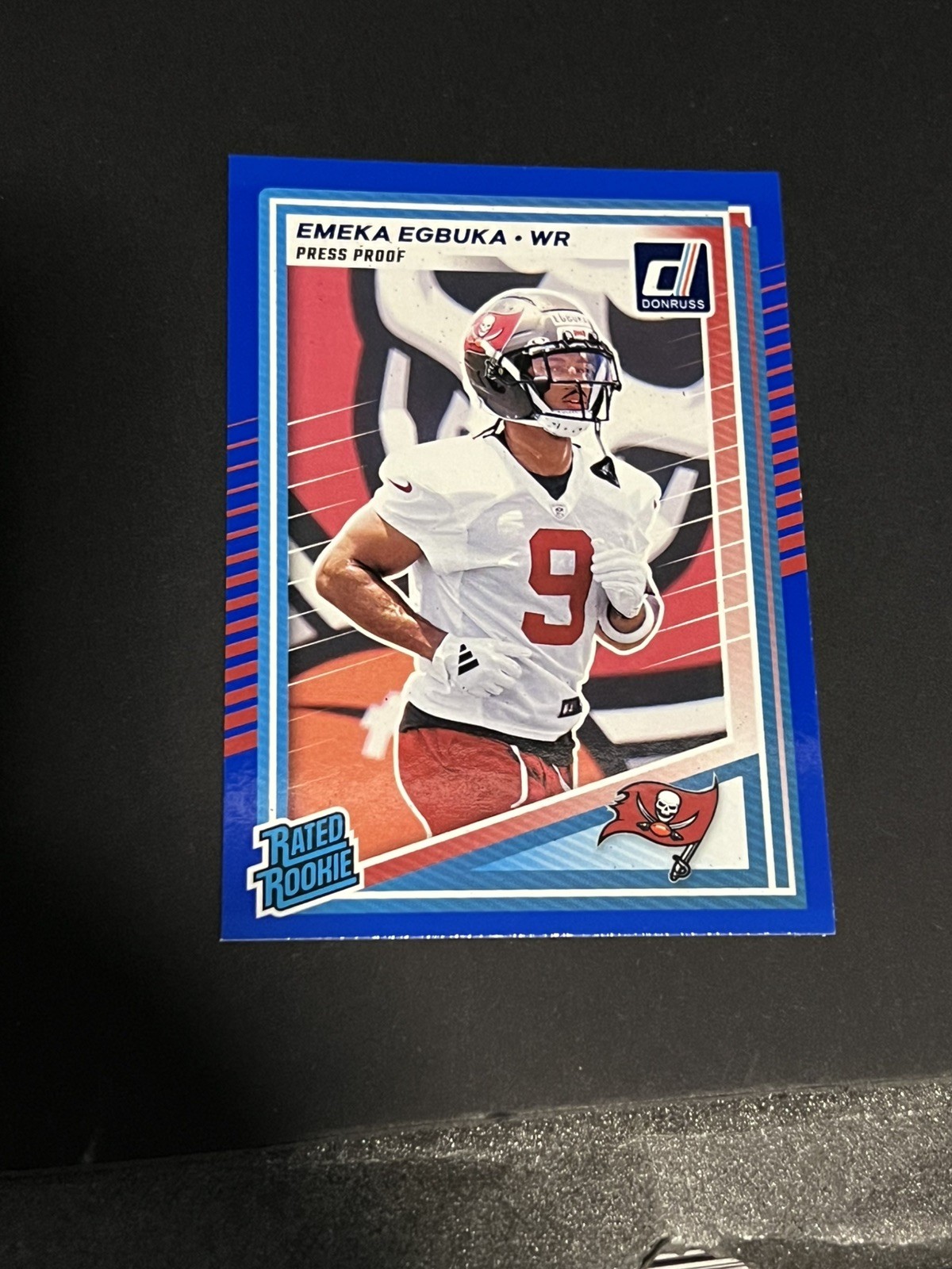 2025 Donruss Football Emeka Egbuka Blue Press Proof #375 Rated Rookie Bucs