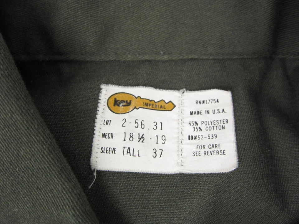 Vintage Key Imperial Shirt Mens 18.5 Green Canvas Work Leisure 70s Made in USA - Image 3 of 4