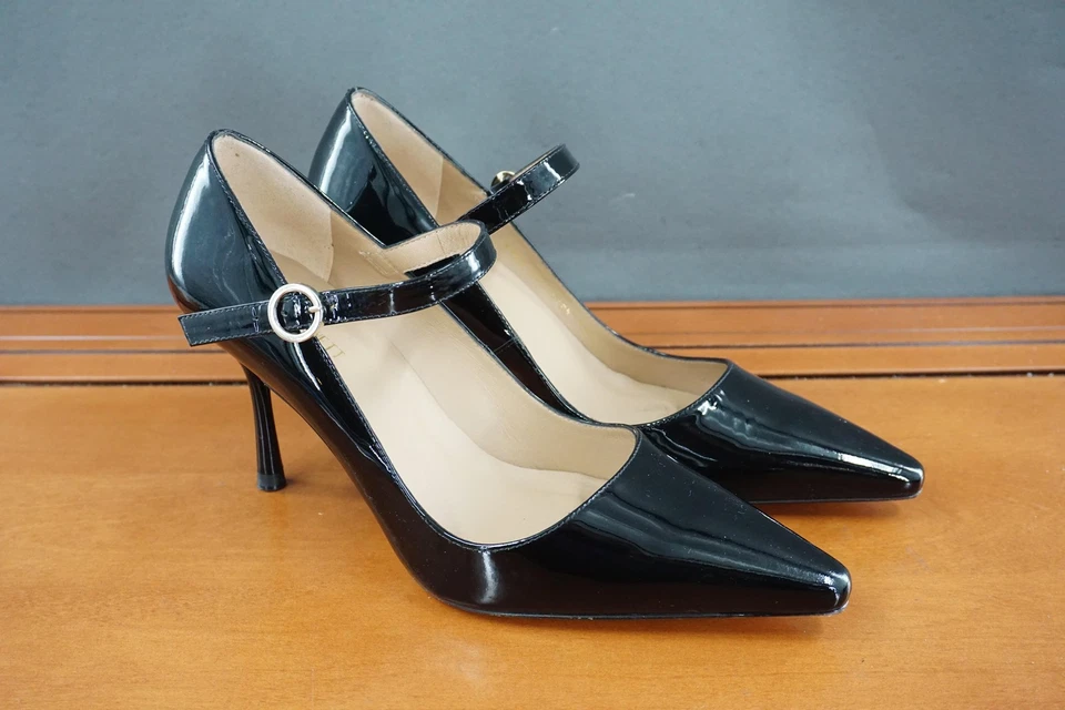 LK Bennett Camille Heels Womens 8 US Black Patent Leather Buckle Mary Jane Pumps - Image 3 of 4