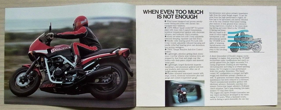 HONDA VF1000F MOTORCYCLE Sales Brochure 1984 #2C4036 - Image 2 of 4