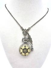 Bronze Floral Design Quartz Pocket Watch Necklace Steampunk Analog with Chain