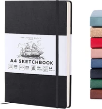 Premium A4 Vegan Leather Sketchbook with 156 Thick Ivory Pages and Gift Box